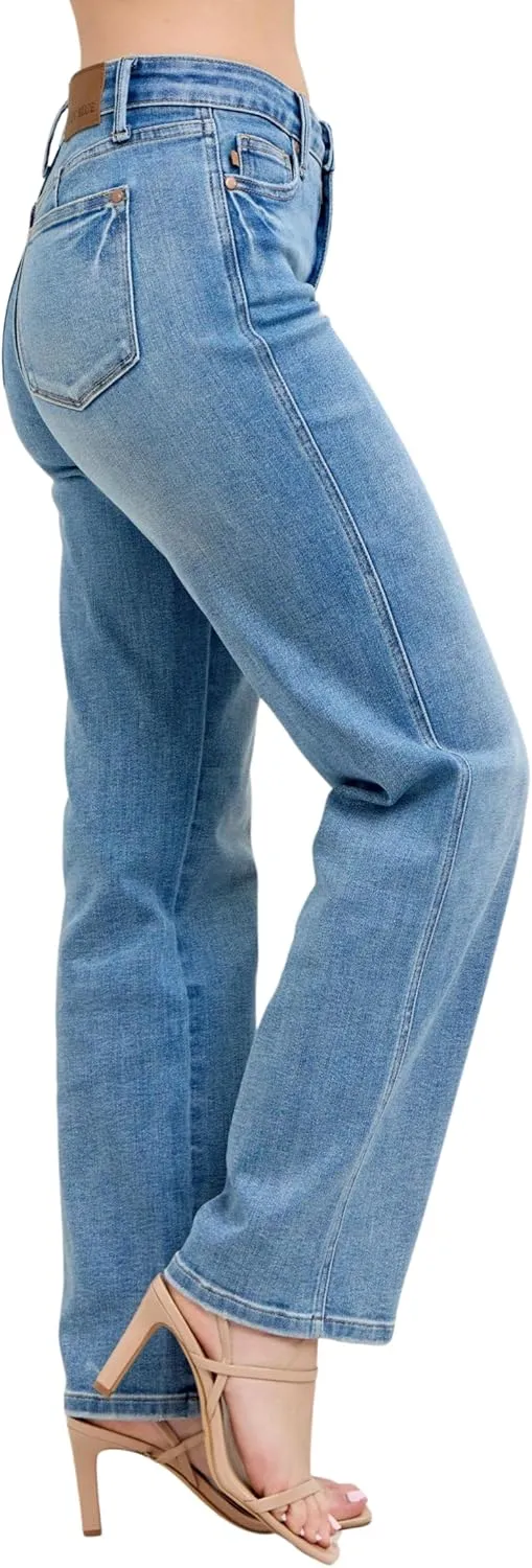 Judy Blue Mid Rise Tummy Control Vintage Wash Straight Jeans, Inseam 31"