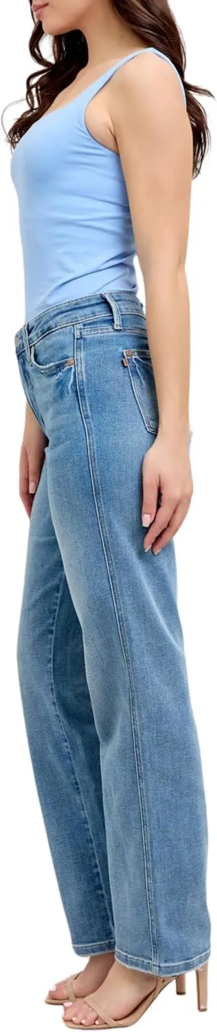 Judy Blue Mid Rise Tummy Control Vintage Wash Straight Jeans, Inseam 31"