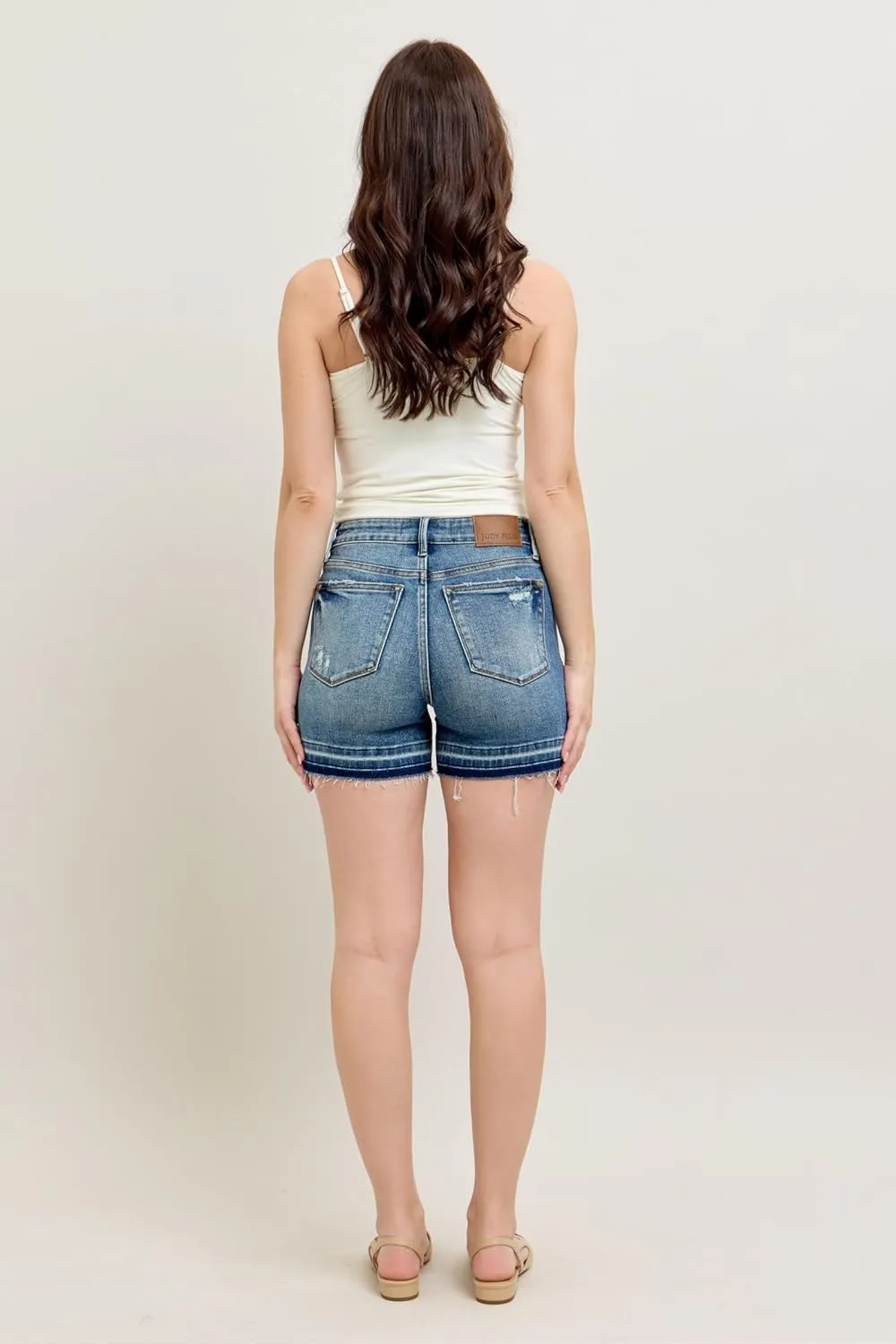 Judy Blue Women's Tummy Control Vintage Wash Shorts  High-Waisted, Stretch Denim, Release Hem, Flattering Fit - 150299