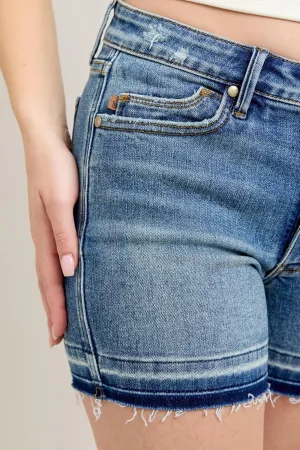 Judy Blue Women's Tummy Control Vintage Wash Shorts  High-Waisted, Stretch Denim, Release Hem, Flattering Fit - 150299