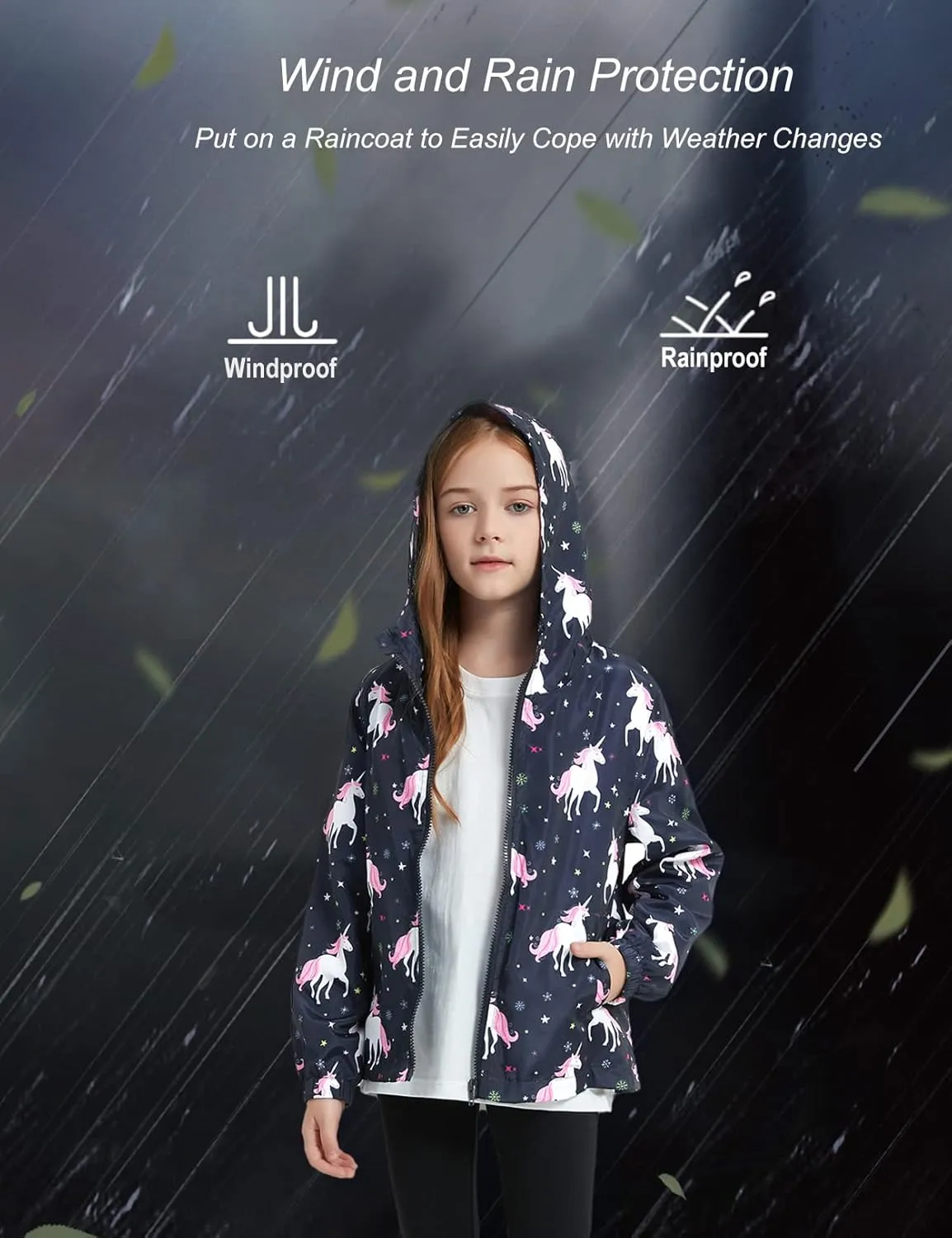 Jxstar Girls Rain Jackets Waterproof Hoodie Kids Raincoats Lightweight Windbreakers