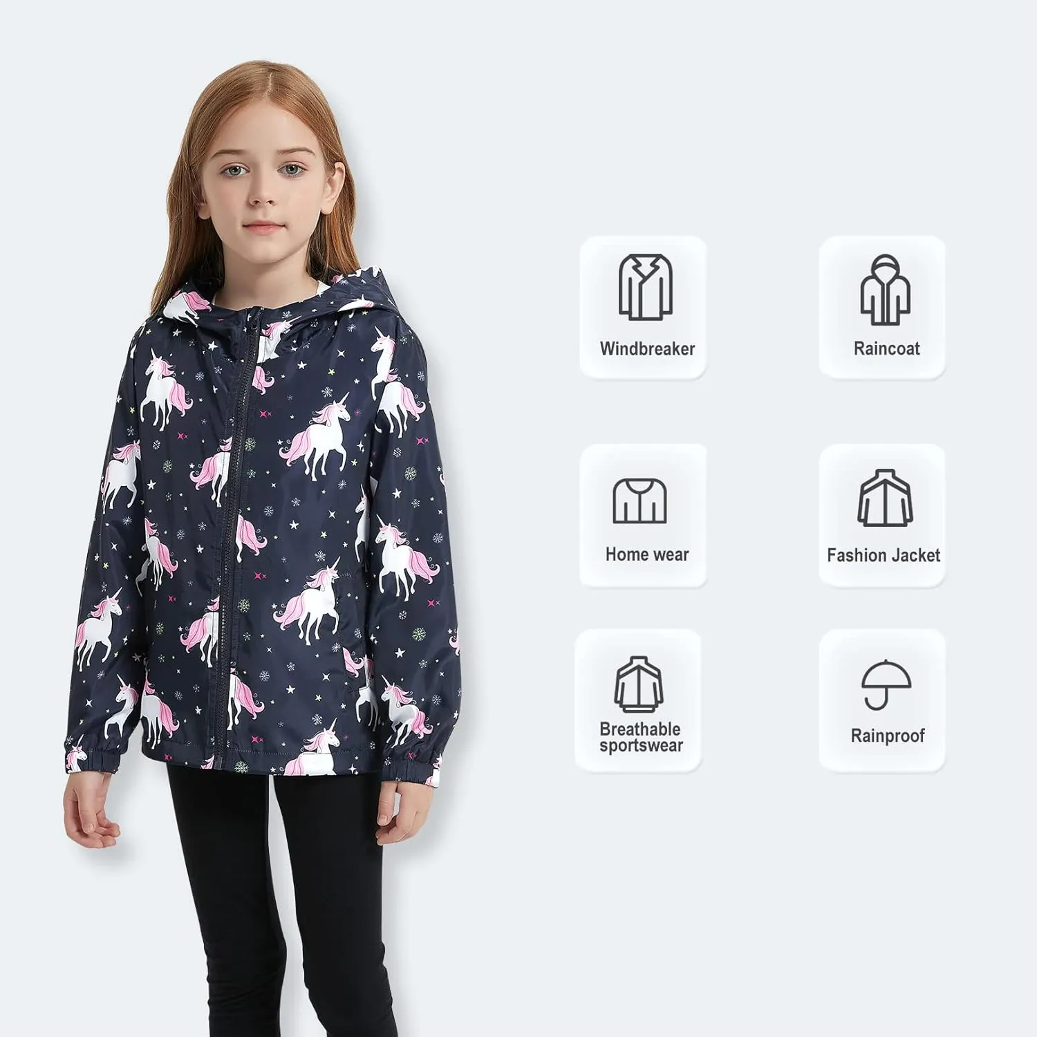 Jxstar Girls Rain Jackets Waterproof Hoodie Kids Raincoats Lightweight Windbreakers