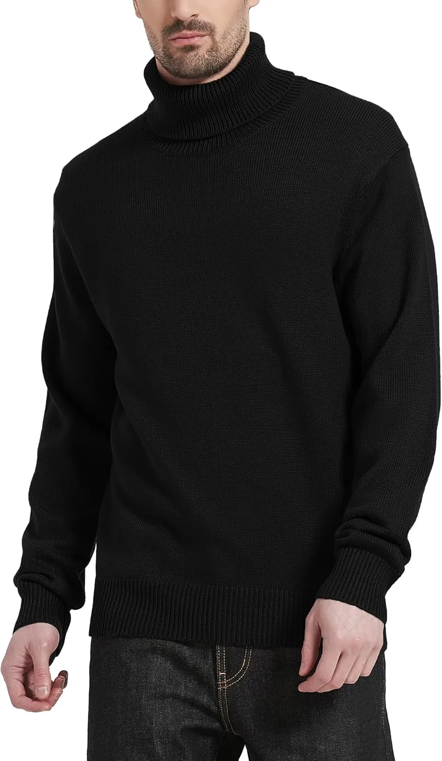 Kallspin Men's Turtleneck Sweaters Wool Blend Mid-Weight Highneck Pullover Sweaters