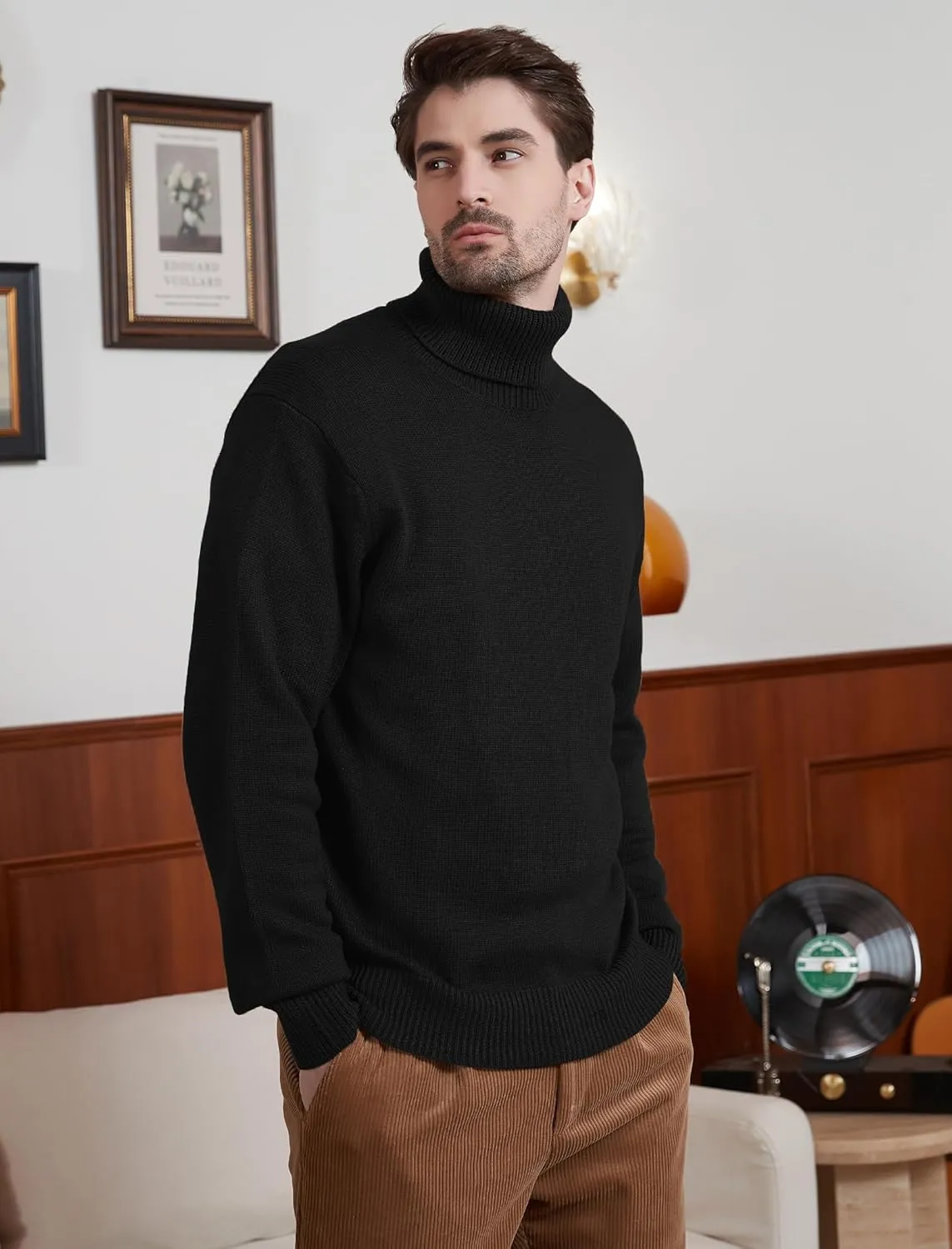 Kallspin Men's Turtleneck Sweaters Wool Blend Mid-Weight Highneck Pullover Sweaters