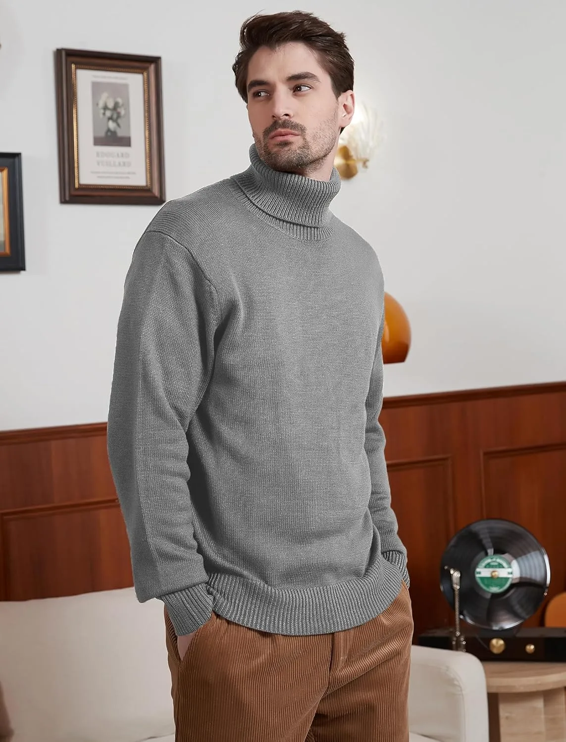 Kallspin Men's Turtleneck Sweaters Wool Blend Mid-Weight Highneck Pullover Sweaters
