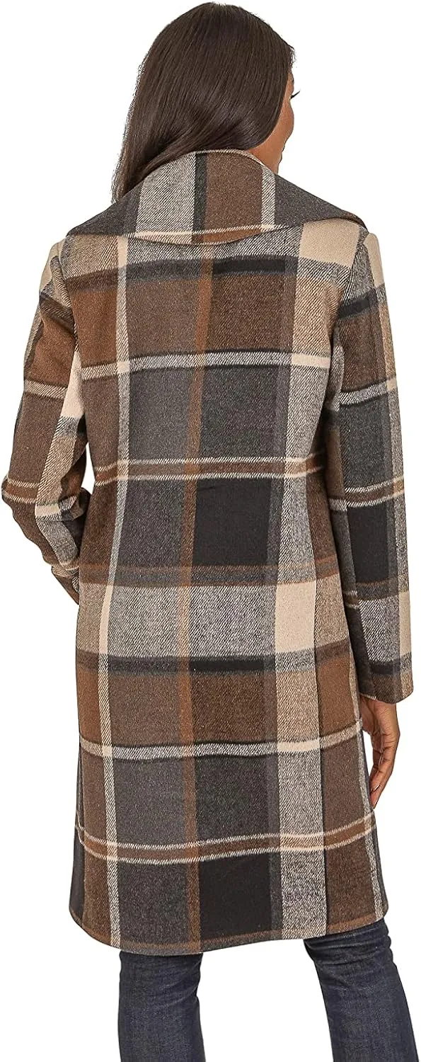 kensie Women's Brushed Plaid Single Breasted Wool Blend Coat