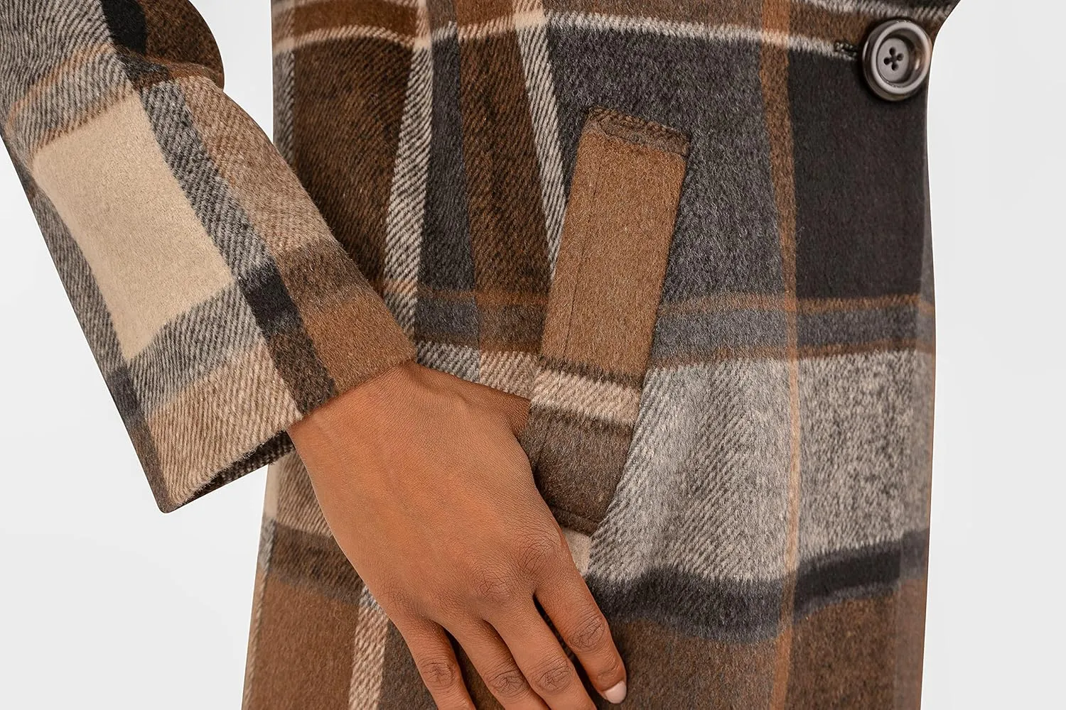 kensie Women's Brushed Plaid Single Breasted Wool Blend Coat