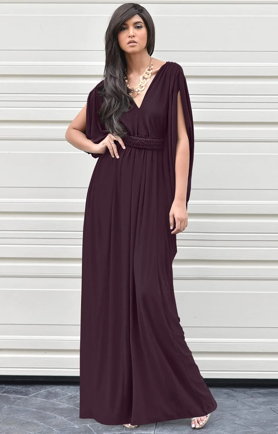 KOH KOH Womens Long V-Neck Summer Sexy Gown Grecian Flowy Sleeveless Maxi Dress