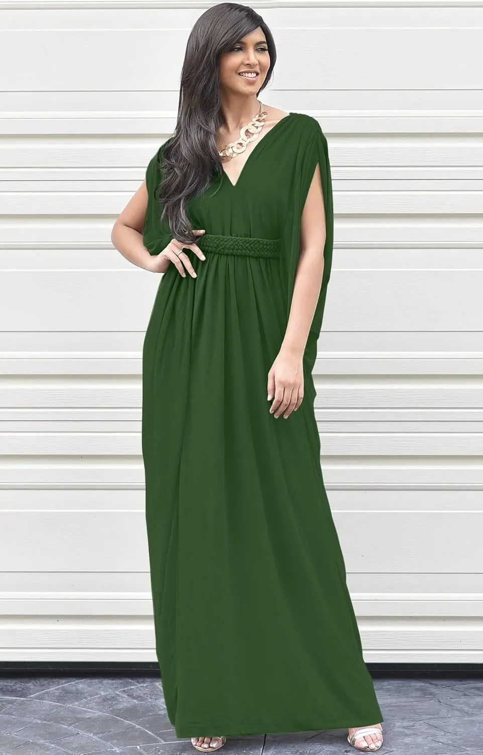 KOH KOH Womens Long V-Neck Summer Sexy Gown Grecian Flowy Sleeveless Maxi Dress
