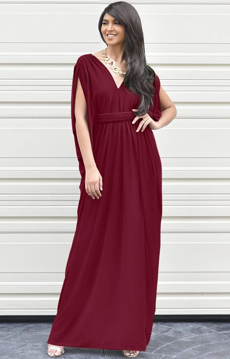 KOH KOH Womens Long V-Neck Summer Sexy Gown Grecian Flowy Sleeveless Maxi Dress