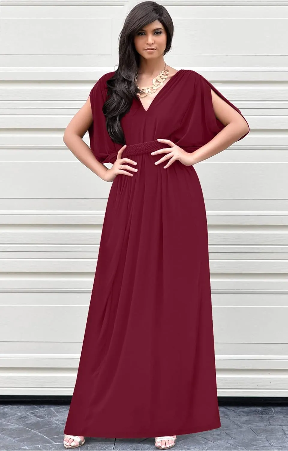 KOH KOH Womens Long V-Neck Summer Sexy Gown Grecian Flowy Sleeveless Maxi Dress