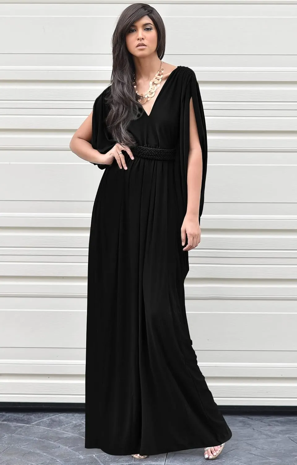 KOH KOH Womens Long V-Neck Summer Sexy Gown Grecian Flowy Sleeveless Maxi Dress