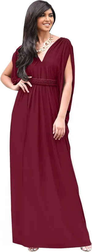 KOH KOH Womens Long V-Neck Summer Sexy Gown Grecian Flowy Sleeveless Maxi Dress