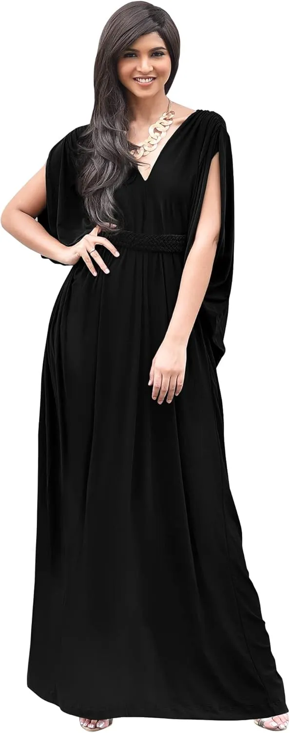 KOH KOH Womens Long V-Neck Summer Sexy Gown Grecian Flowy Sleeveless Maxi Dress