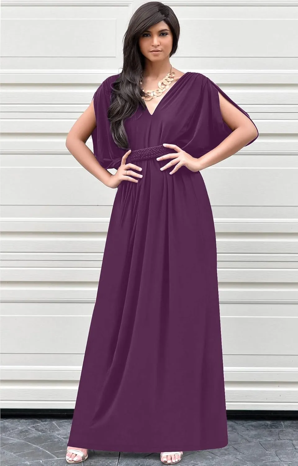 KOH KOH Womens Long V-Neck Summer Sexy Gown Grecian Flowy Sleeveless Maxi Dress