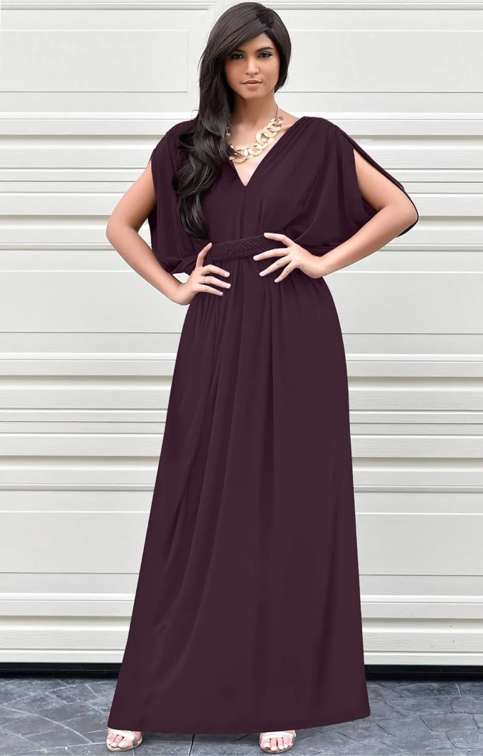KOH KOH Womens Long V-Neck Summer Sexy Gown Grecian Flowy Sleeveless Maxi Dress