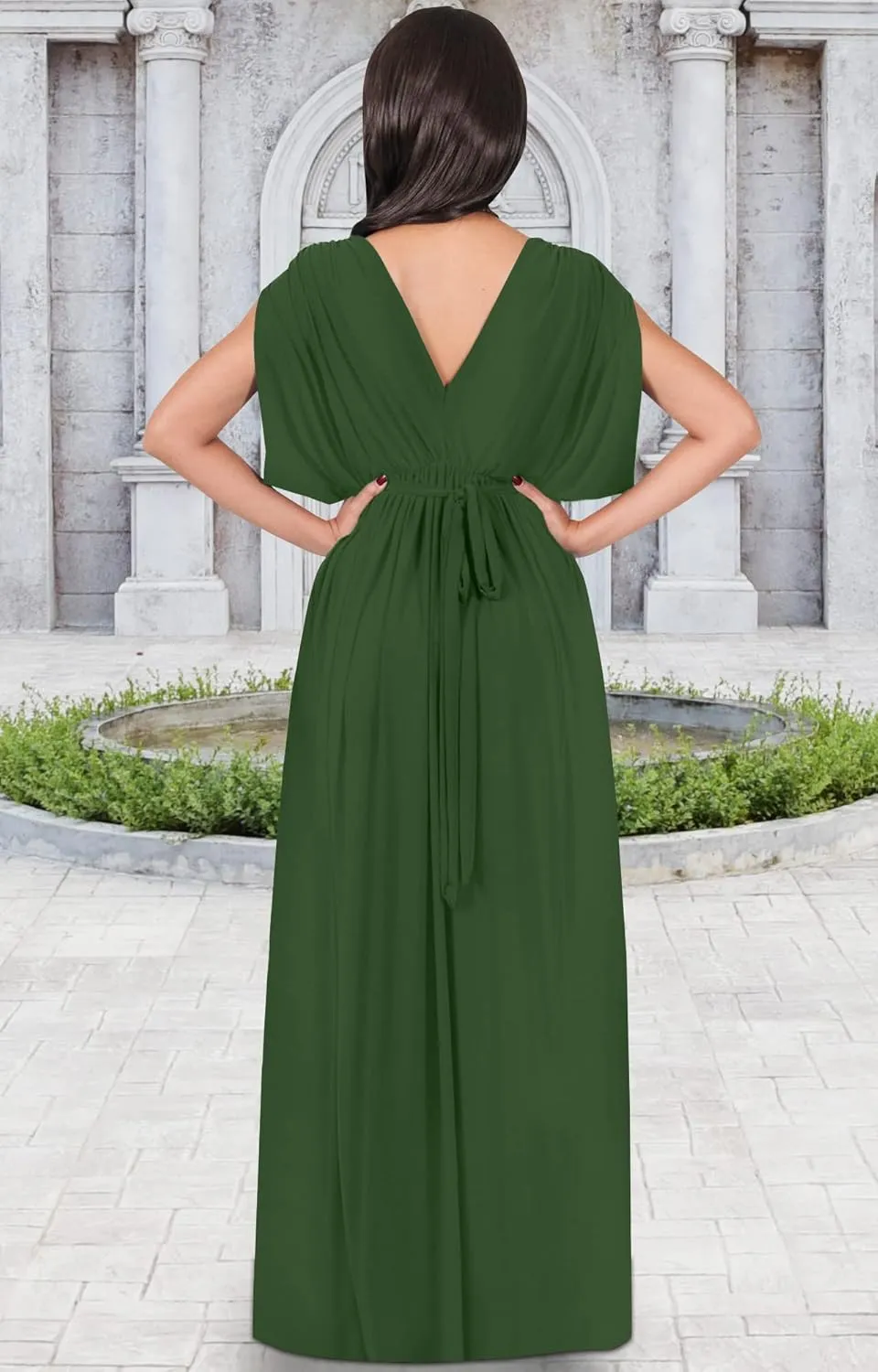 KOH KOH Womens Long V-Neck Summer Sexy Gown Grecian Flowy Sleeveless Maxi Dress