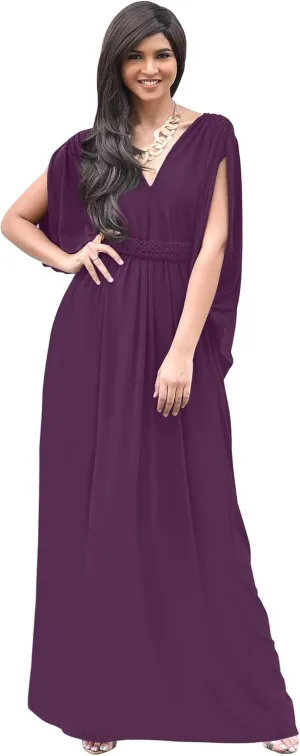 KOH KOH Womens Long V-Neck Summer Sexy Gown Grecian Flowy Sleeveless Maxi Dress