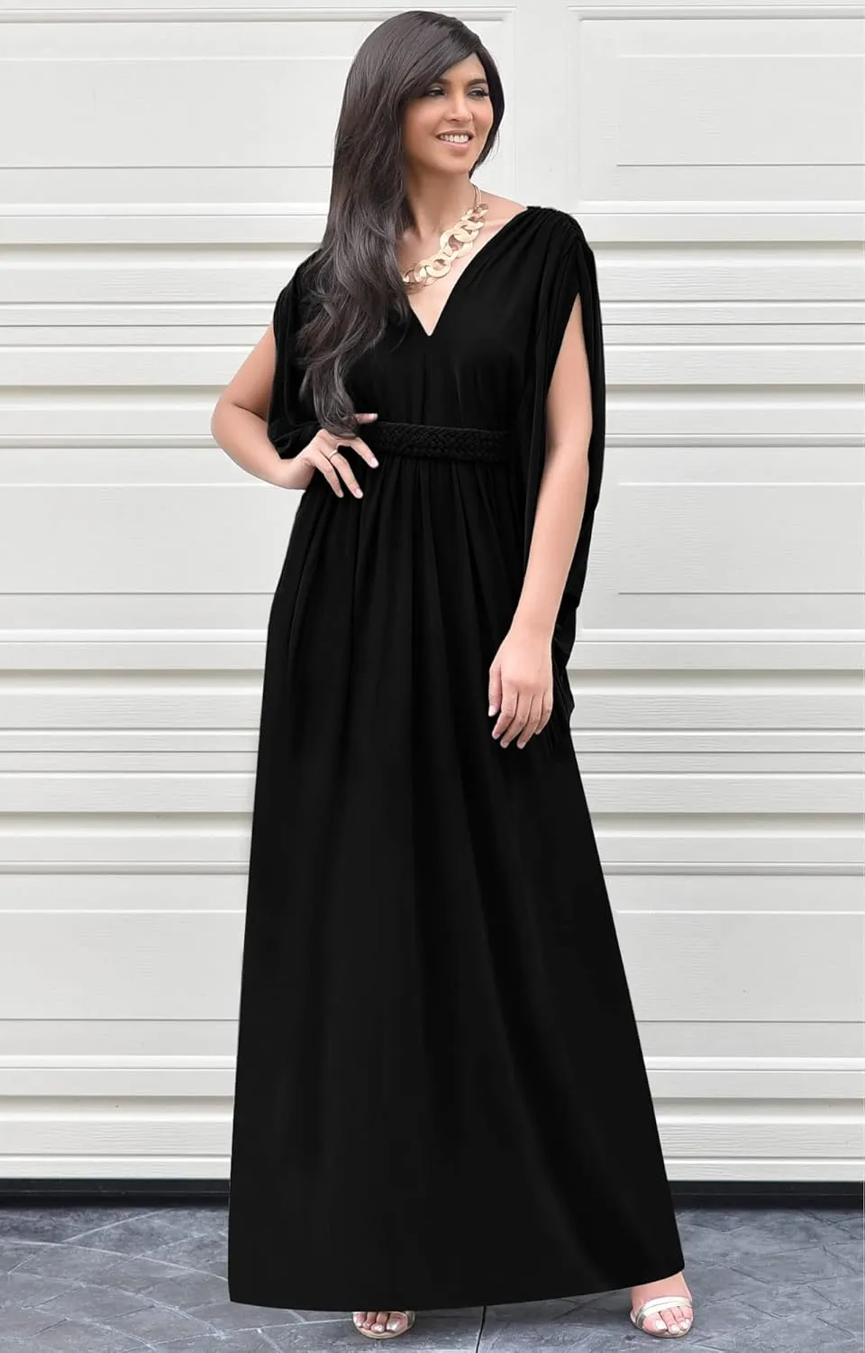 KOH KOH Womens Long V-Neck Summer Sexy Gown Grecian Flowy Sleeveless Maxi Dress