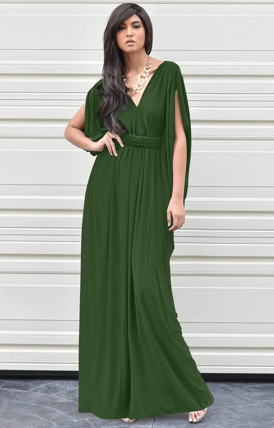 KOH KOH Womens Long V-Neck Summer Sexy Gown Grecian Flowy Sleeveless Maxi Dress
