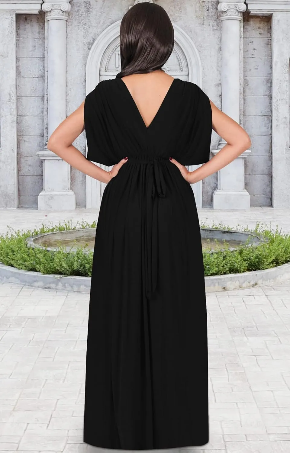 KOH KOH Womens Long V-Neck Summer Sexy Gown Grecian Flowy Sleeveless Maxi Dress