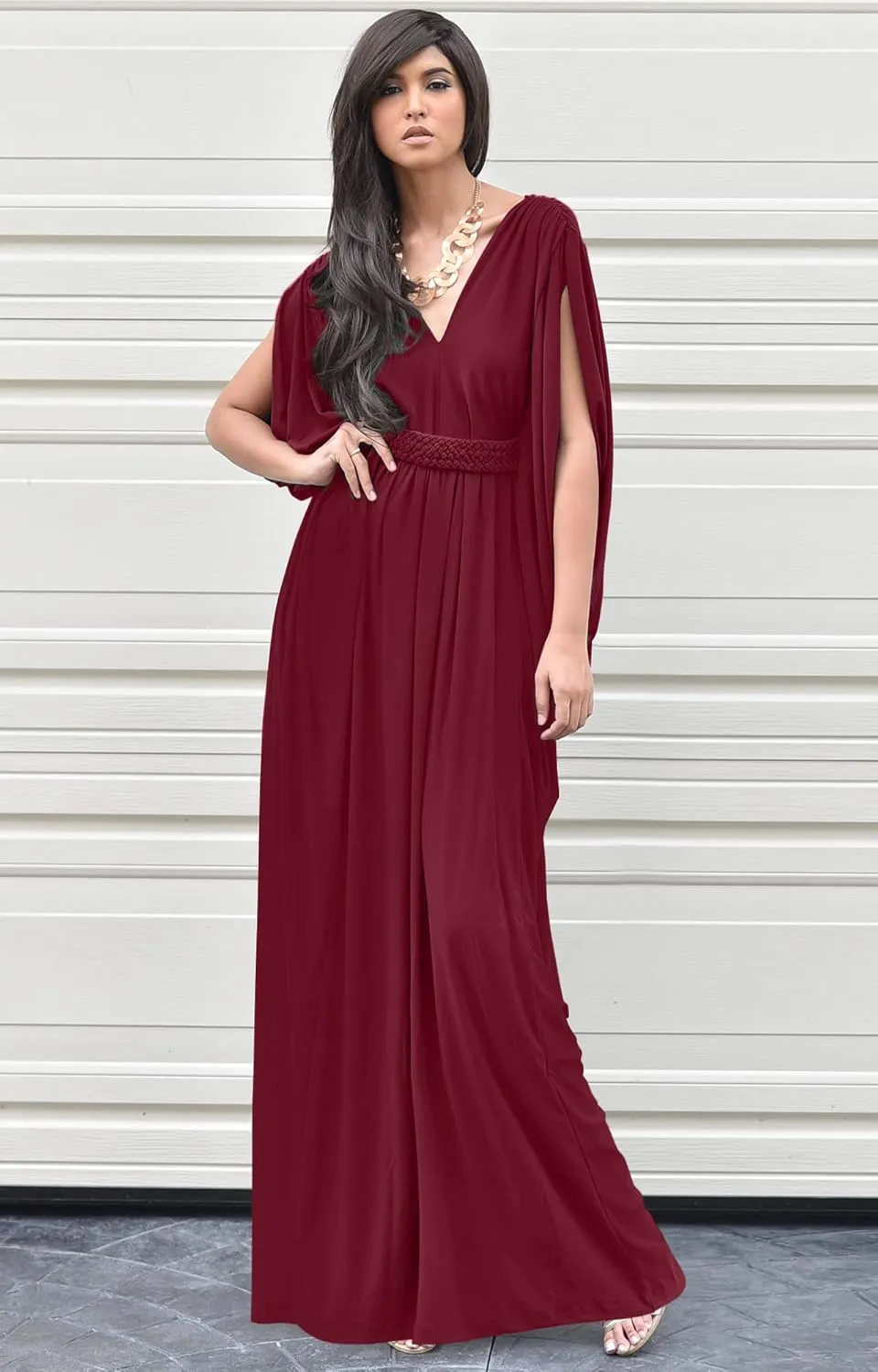 KOH KOH Womens Long V-Neck Summer Sexy Gown Grecian Flowy Sleeveless Maxi Dress