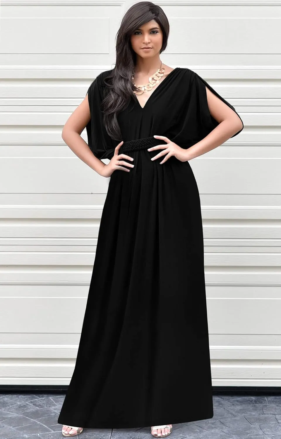 KOH KOH Womens Long V-Neck Summer Sexy Gown Grecian Flowy Sleeveless Maxi Dress