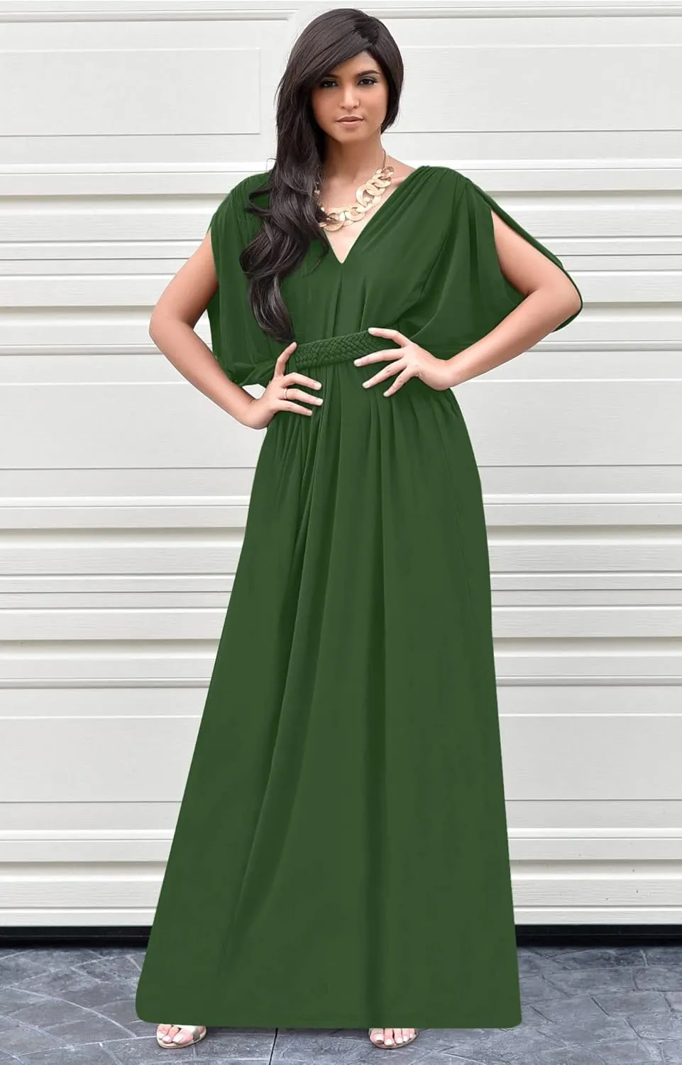 KOH KOH Womens Long V-Neck Summer Sexy Gown Grecian Flowy Sleeveless Maxi Dress