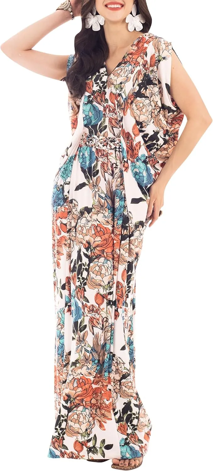 KOH KOH Womens Long V-Neck Summer Sexy Gown Grecian Flowy Sleeveless Maxi Dress