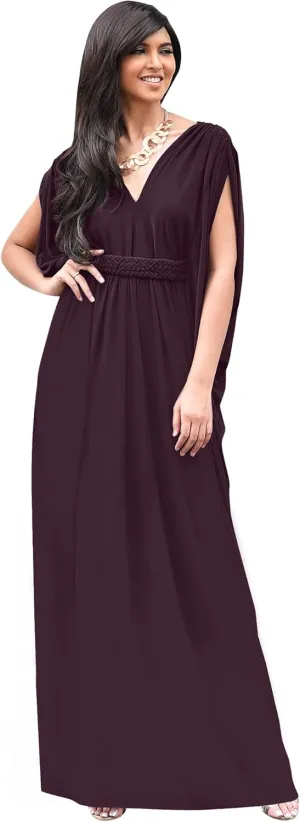 KOH KOH Womens Long V-Neck Summer Sexy Gown Grecian Flowy Sleeveless Maxi Dress