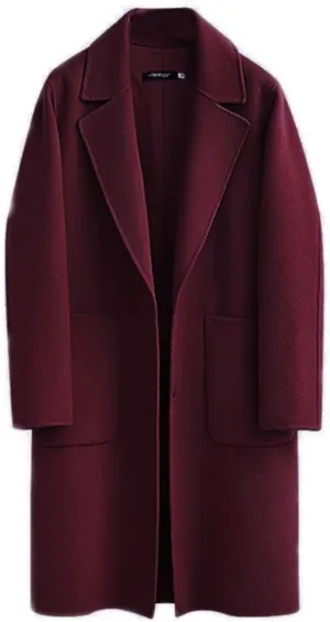 Kwoki Women's Long Wool Blend Pea Coat Casual Notch Lapel Single Breasted Trench Overcoat