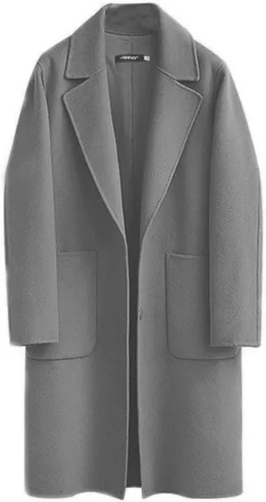Kwoki Women's Long Wool Blend Pea Coat Casual Notch Lapel Single Breasted Trench Overcoat