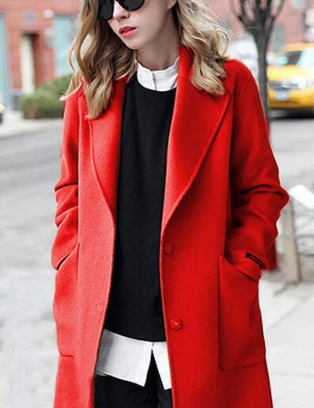 Kwoki Women's Long Wool Blend Pea Coat Casual Notch Lapel Single Breasted Trench Overcoat