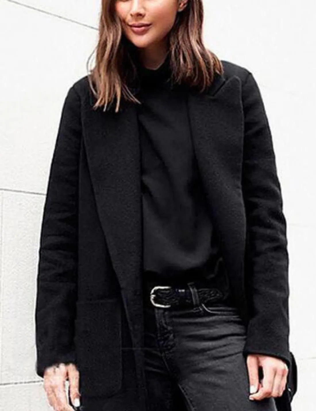 Kwoki Women's Long Wool Blend Pea Coat Casual Notch Lapel Single Breasted Trench Overcoat
