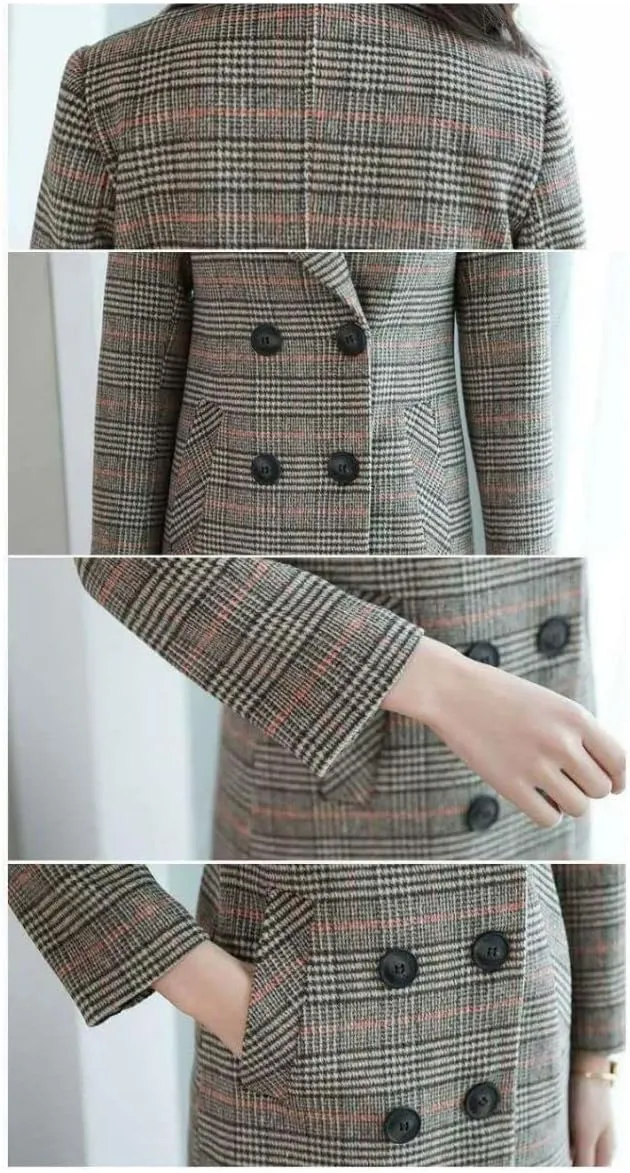 Kwoki Women's Mid Long Peacoat Double Breasted Notched Lapel Wool Blend Trench Coat Outerwear