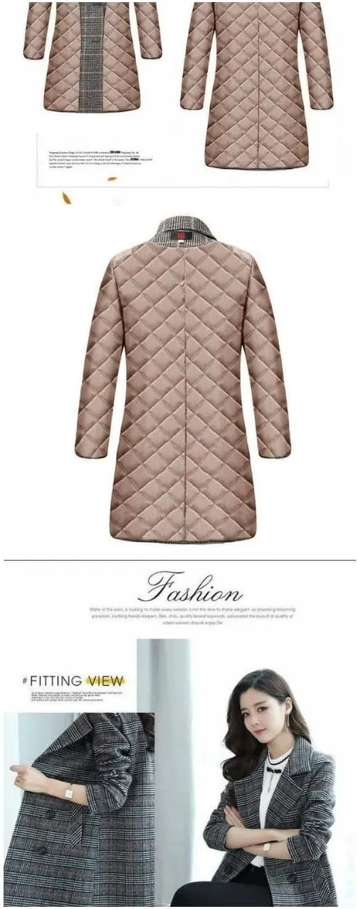 Kwoki Women's Mid Long Peacoat Double Breasted Notched Lapel Wool Blend Trench Coat Outerwear
