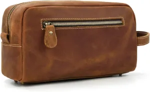 Leather men cosmetic bag unisex toiletry bag vintage wash bags man's make up bags travel organizer wrist bag
