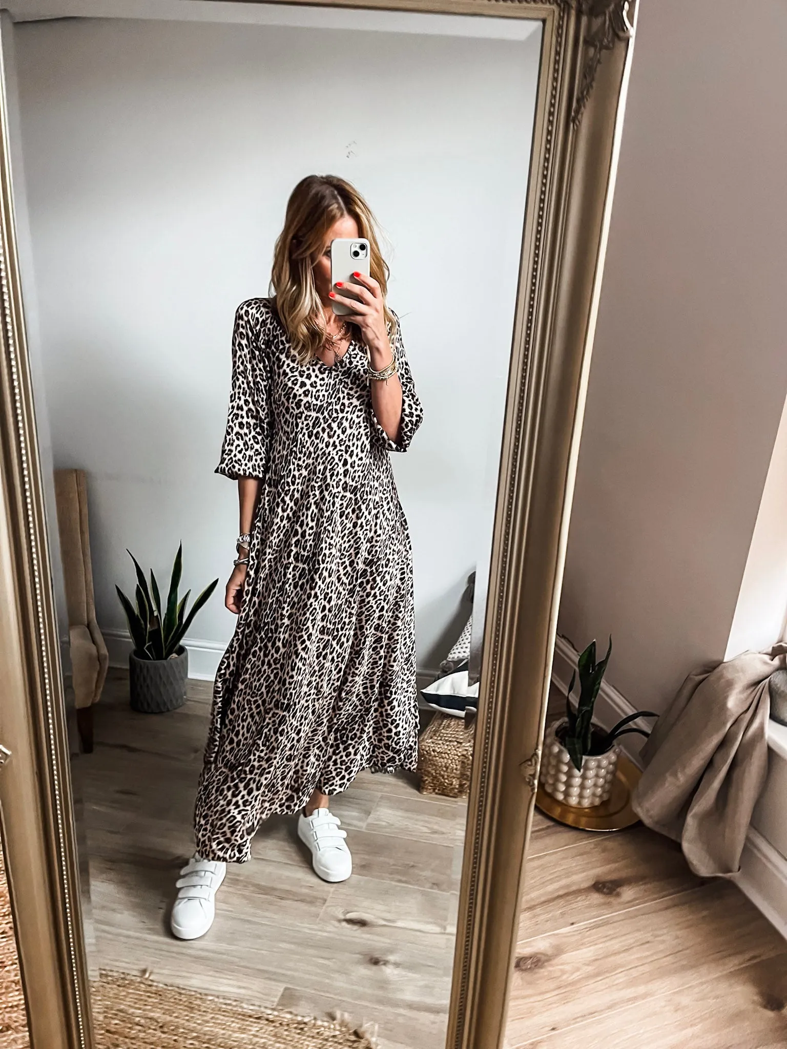 Leopard Satin Long Sleeve Maxi Dress