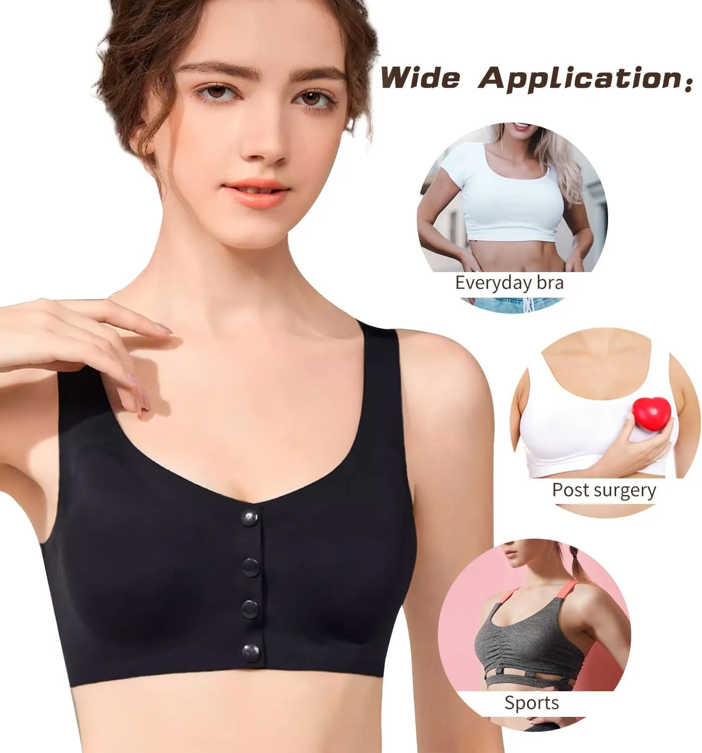 Lervanla Mastectomy Bras With Pockets For Prosthesis Front Closure Bras For Women No Underwire Surgical Bra