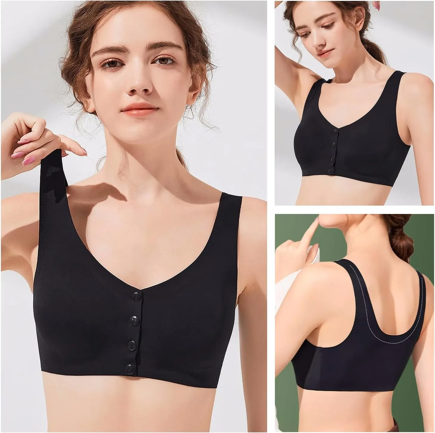 Lervanla Mastectomy Bras With Pockets For Prosthesis Front Closure Bras For Women No Underwire Surgical Bra