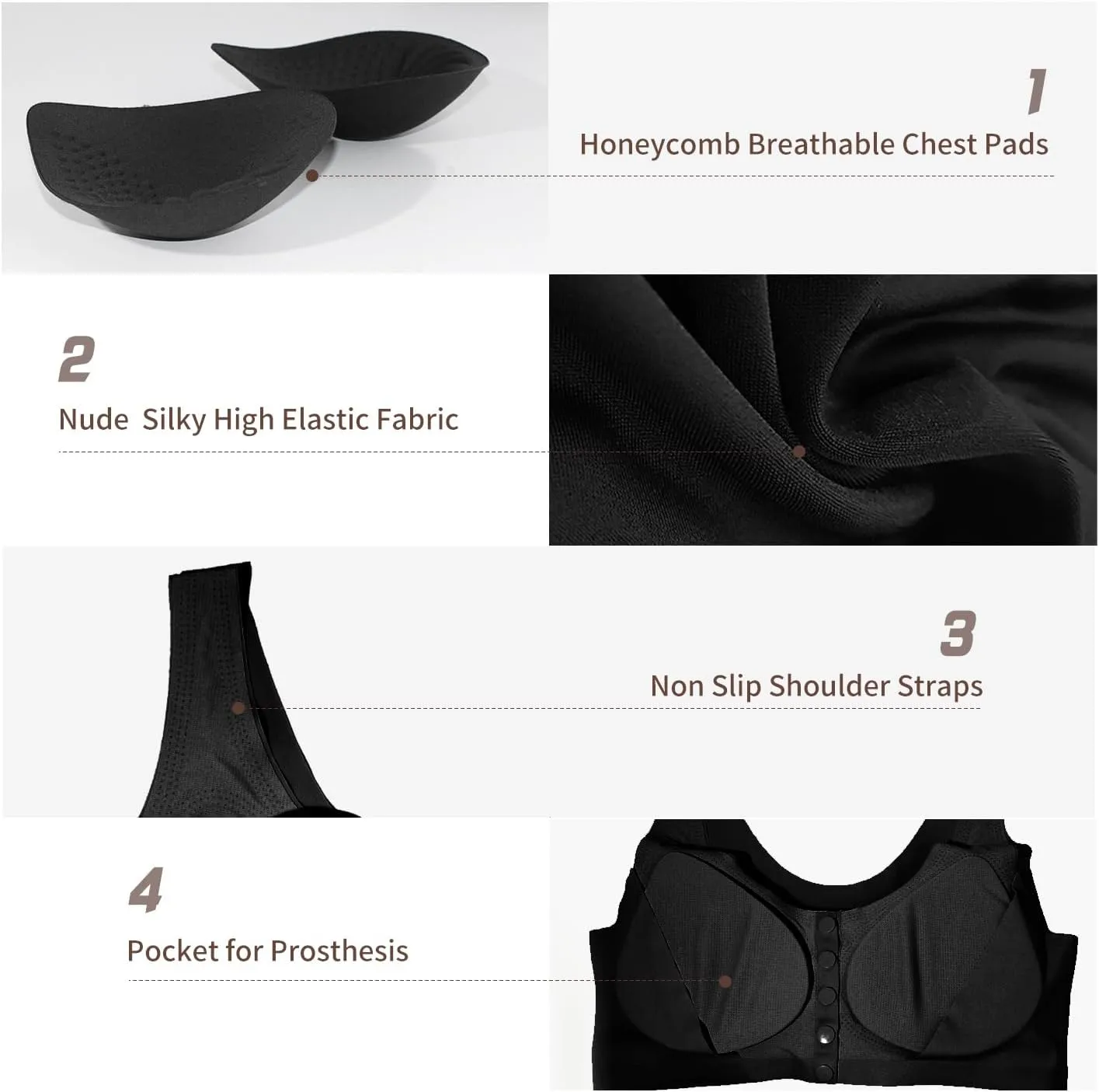 Lervanla Mastectomy Bras With Pockets For Prosthesis Front Closure Bras For Women No Underwire Surgical Bra