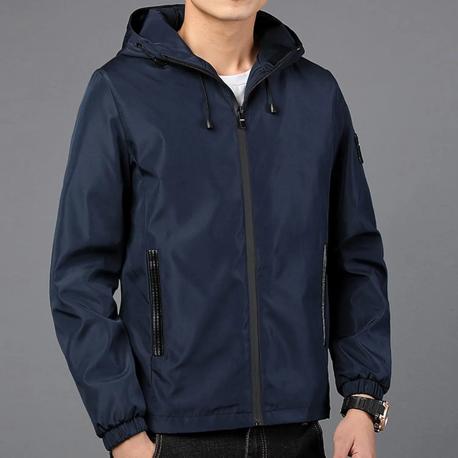 Lightweight Windbreaker for Men Full Zip Outdoor Jackets Hooded Casual Rain Jacket Raincoat with Zipper Pockets