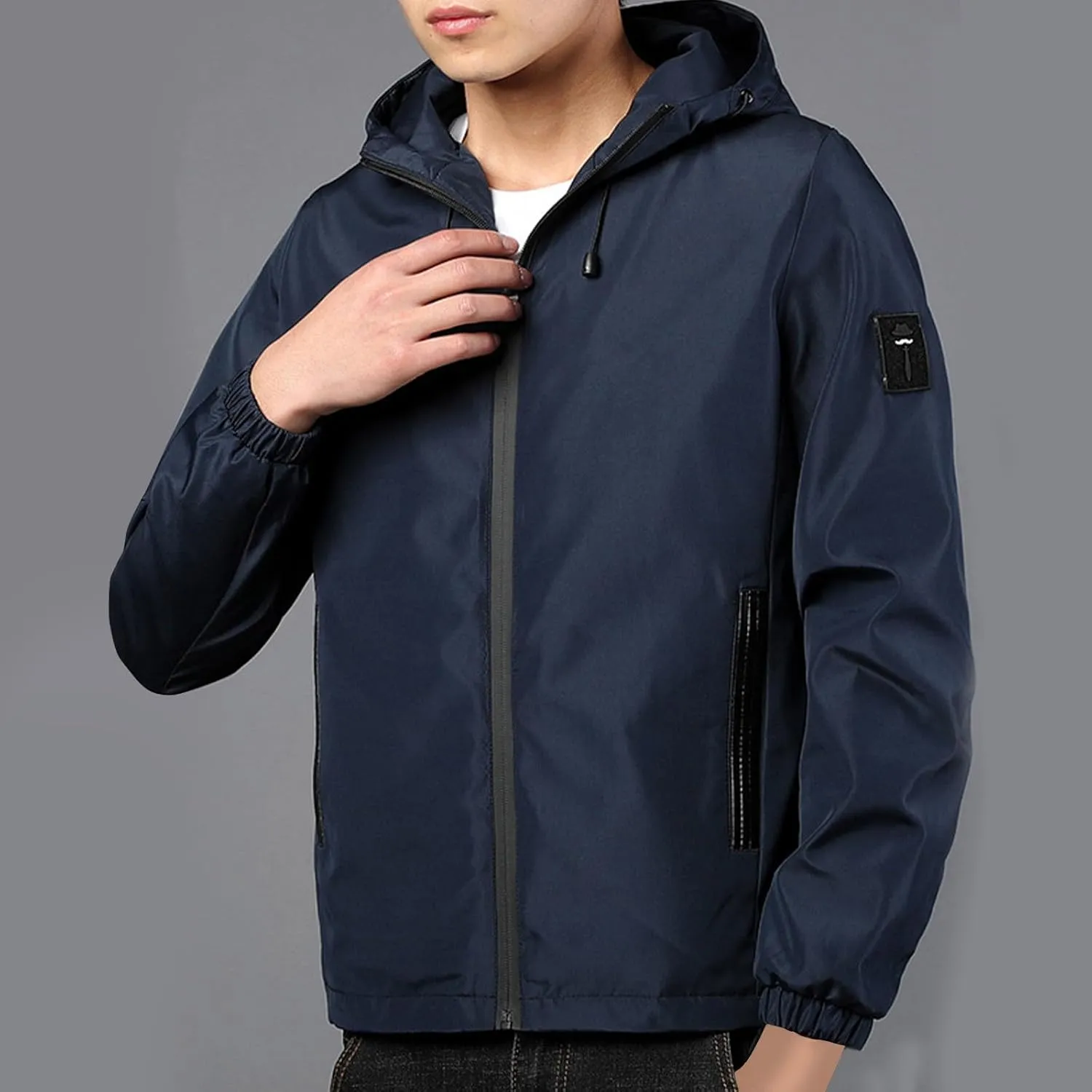 Lightweight Windbreaker for Men Full Zip Outdoor Jackets Hooded Casual Rain Jacket Raincoat with Zipper Pockets