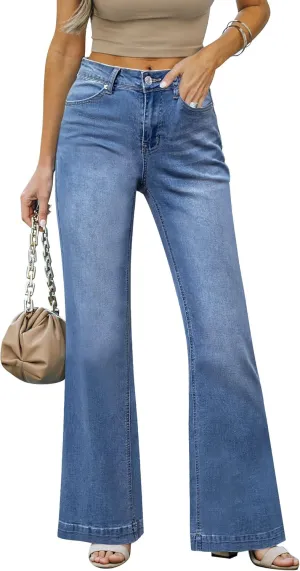 LookbookStore Wide Leg Jeans Woman 2024 Flare High Waist Baggy Jeans for Women Stretchy Denim Pants