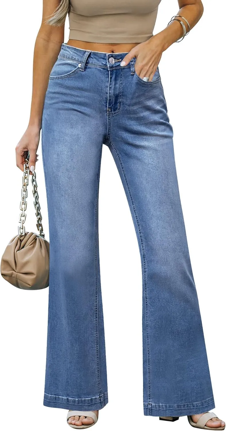 LookbookStore Wide Leg Jeans Woman 2024 Flare High Waist Baggy Jeans for Women Stretchy Denim Pants