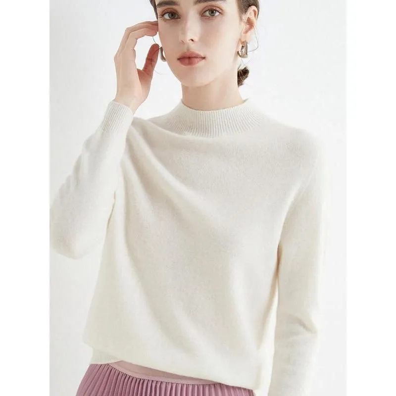 Luxurious Merino Wool Mock-Neck Pullover for Women