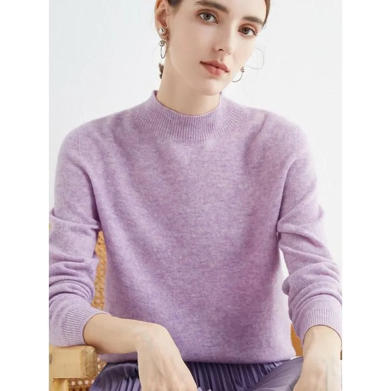 Luxurious Merino Wool Mock-Neck Pullover for Women