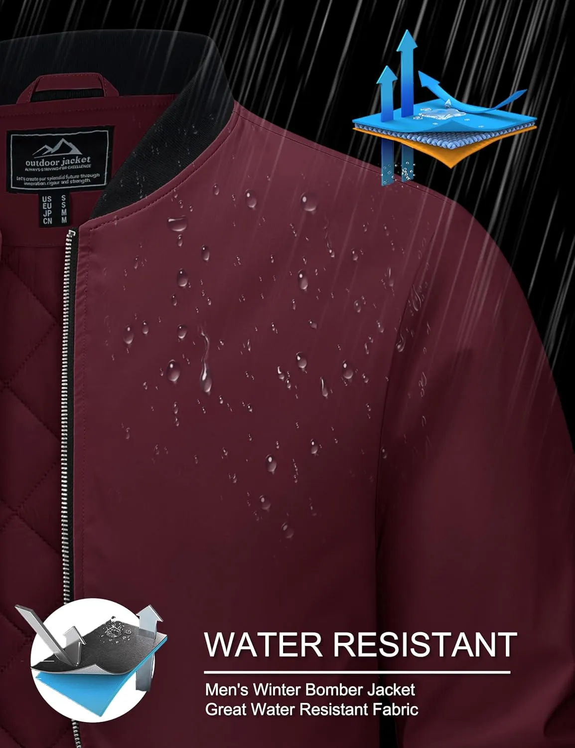 MAGCOMSEN Bomber Jackets for Men Winter Casual Quilted Jacket Warm Windproof Padded Jackets Zip Up Coats