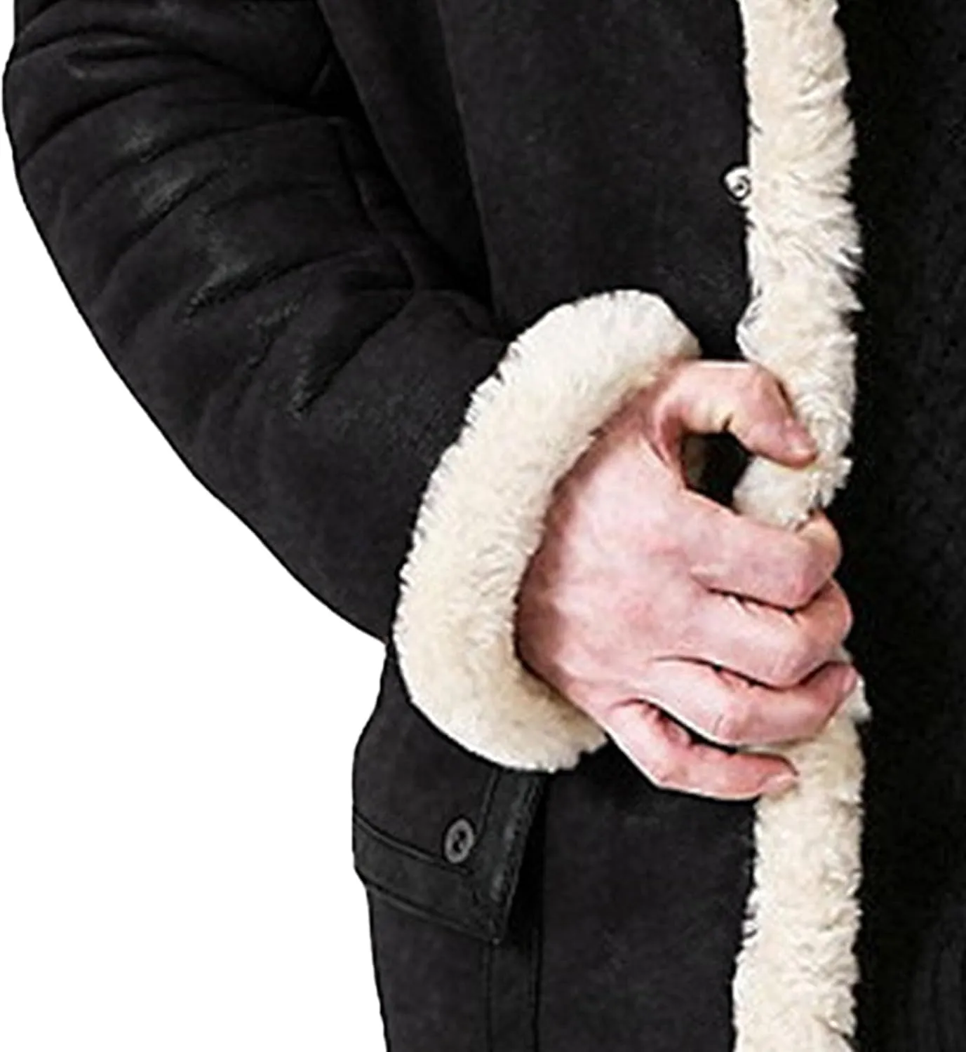 Maiyifu-GJ Men's Fleece Lined PU Leather Jacket Faux Fur Lapel Collar Trench Coat Heavyweight Warm Winter Thicken Overcoat