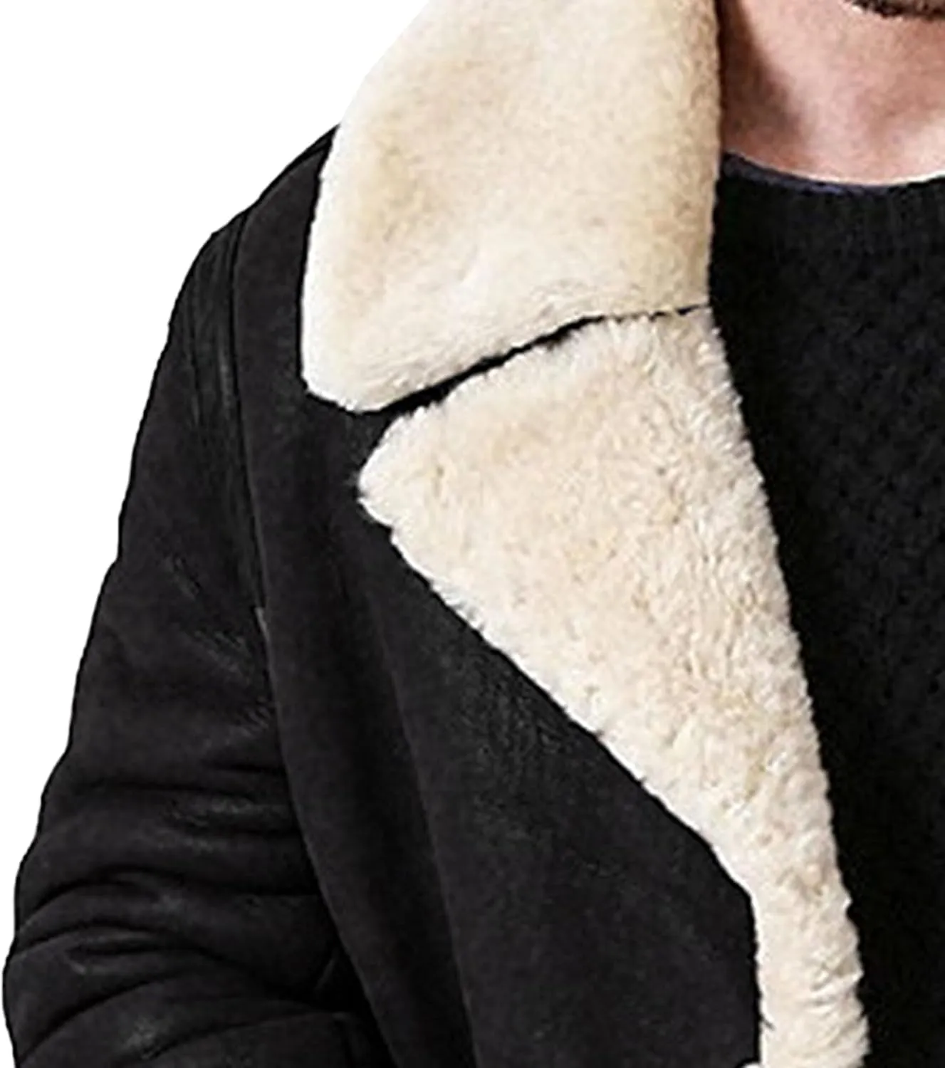 Maiyifu-GJ Men's Fleece Lined PU Leather Jacket Faux Fur Lapel Collar Trench Coat Heavyweight Warm Winter Thicken Overcoat